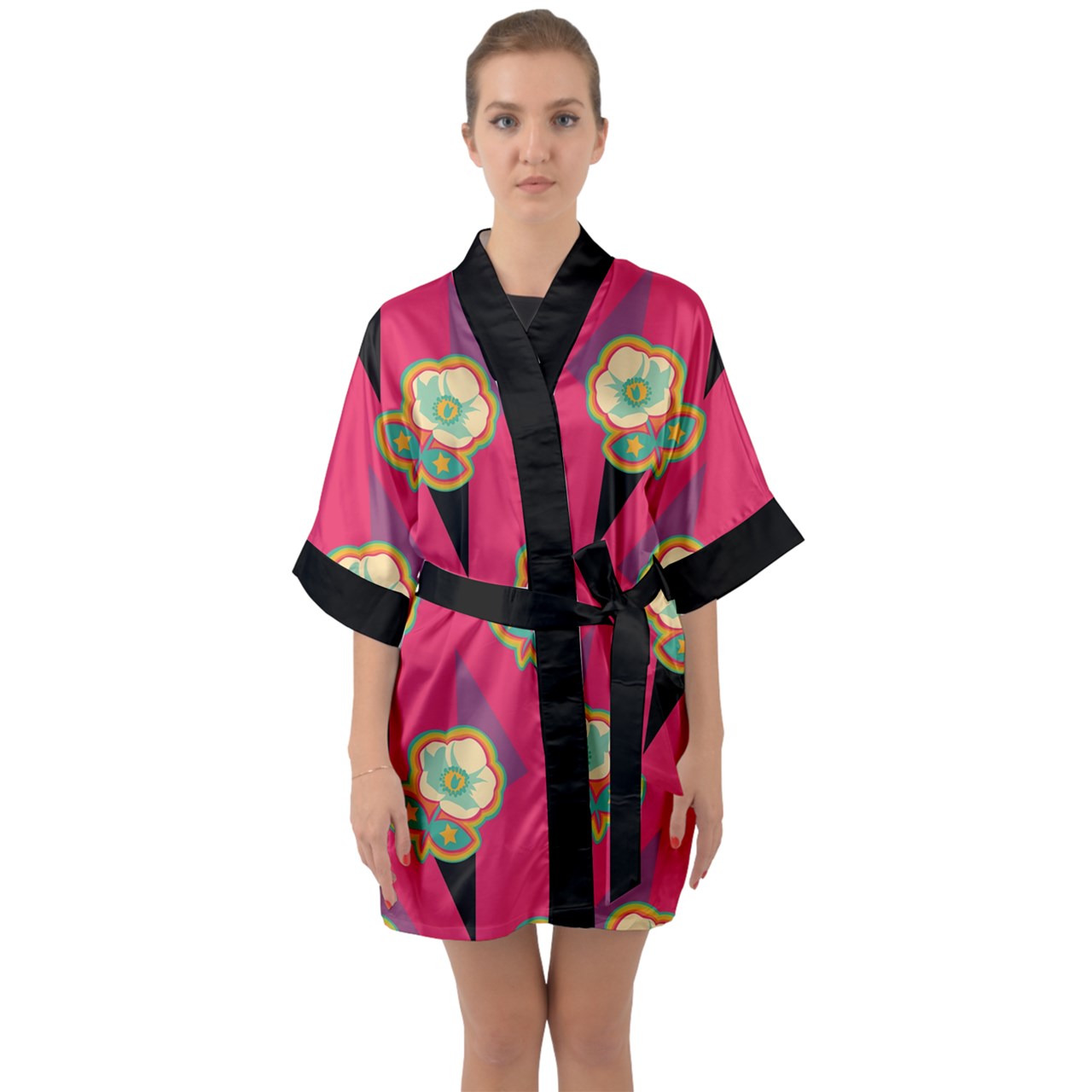 "Pack Your Romantic Mind" Half Sleeve Satin Kimono