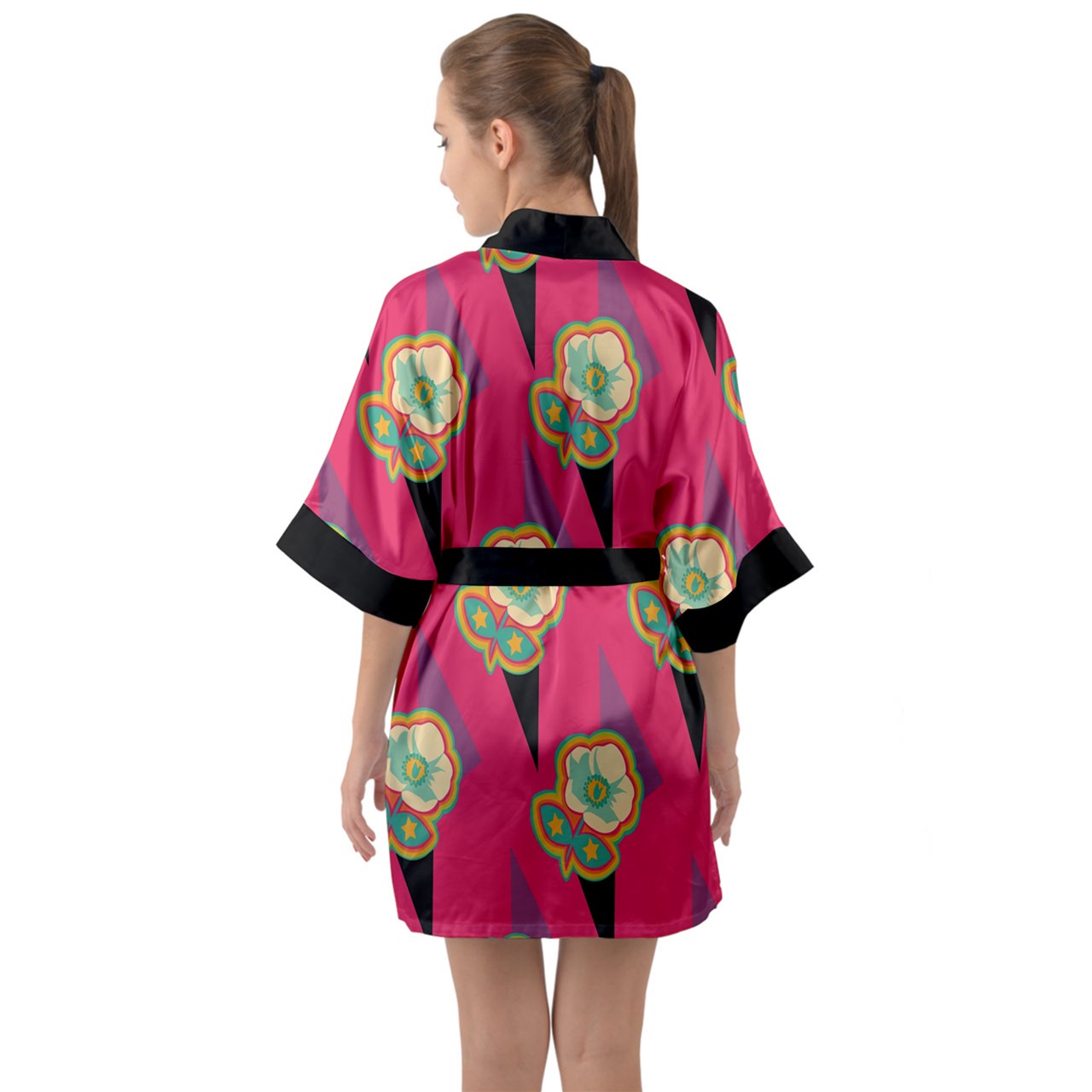 "Pack Your Romantic Mind" Half Sleeve Satin Kimono