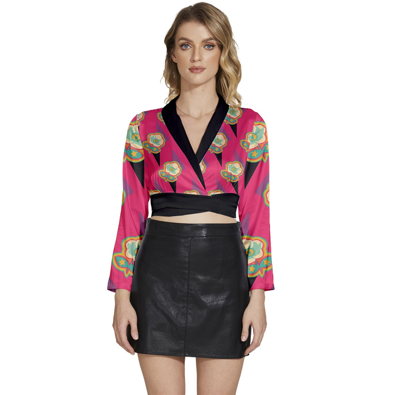 "Lucidity" Long Sleeve Tie Back Satin Wrap Top