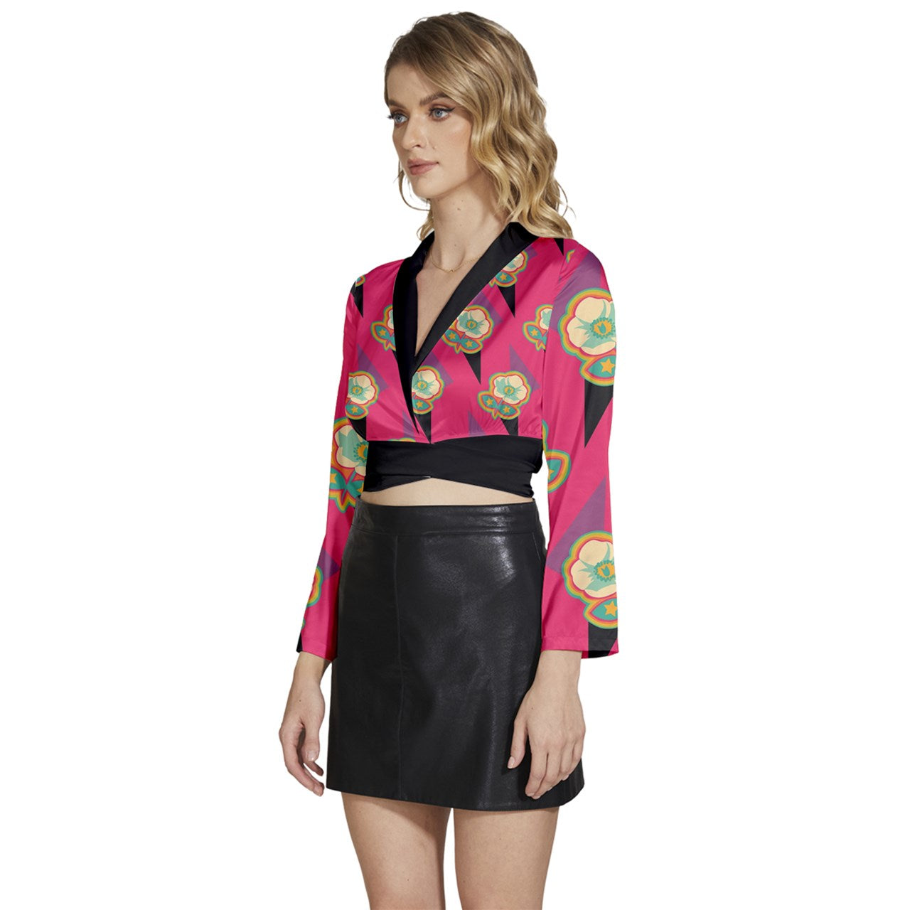 "Lucidity" Long Sleeve Tie Back Satin Wrap Top